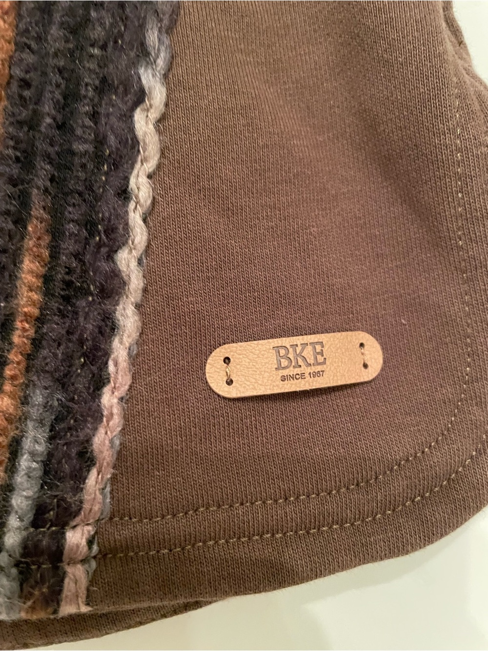 BKE Brown Mixed-Panel Cowl Neck Sweater with Striped Accent - Picture 5 of 6